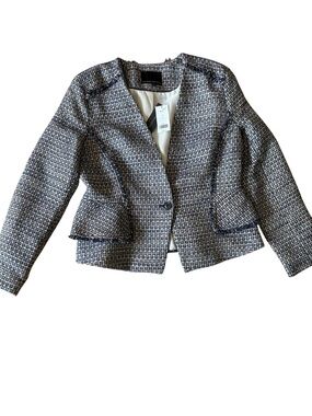Banana Republic Navy & White Tweed Peplum Blazer